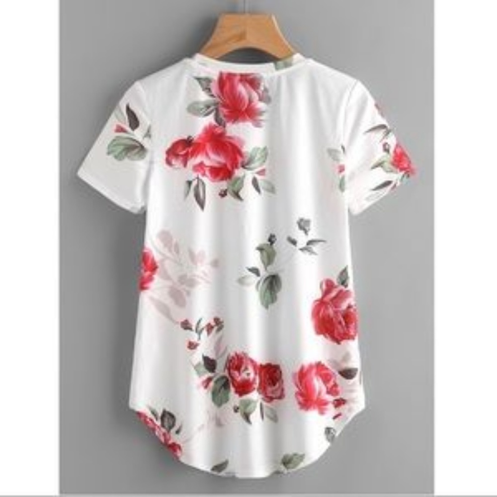 {October Love}Size Large Left!White/Red Floral Top - Picture 2 of 5